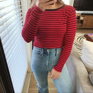 Philosophy Red Striped Crew neck Sweater Small